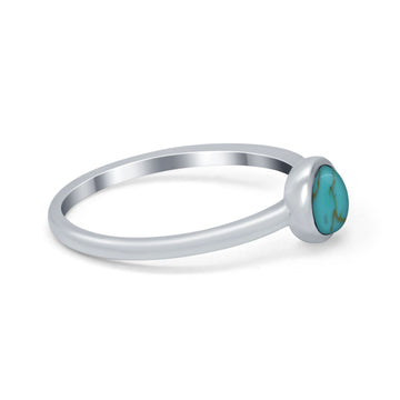 Petite Dainty Ring Solitaire Round Simulated Turquoise CZ 925 Sterling Silver